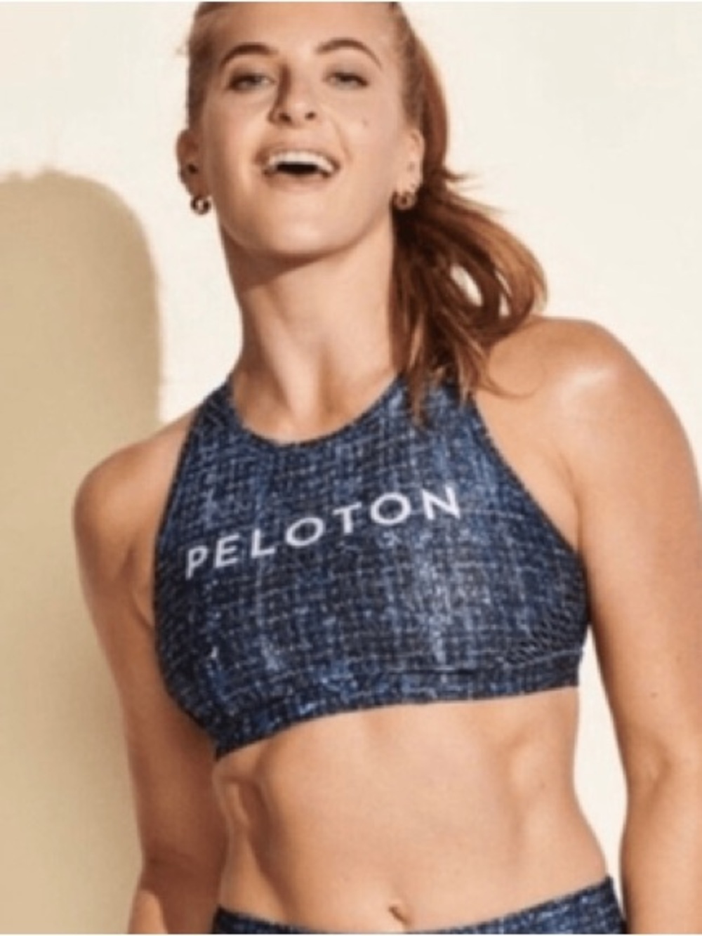 Peloton Dark Blue High-Neck Textured Sports Bra